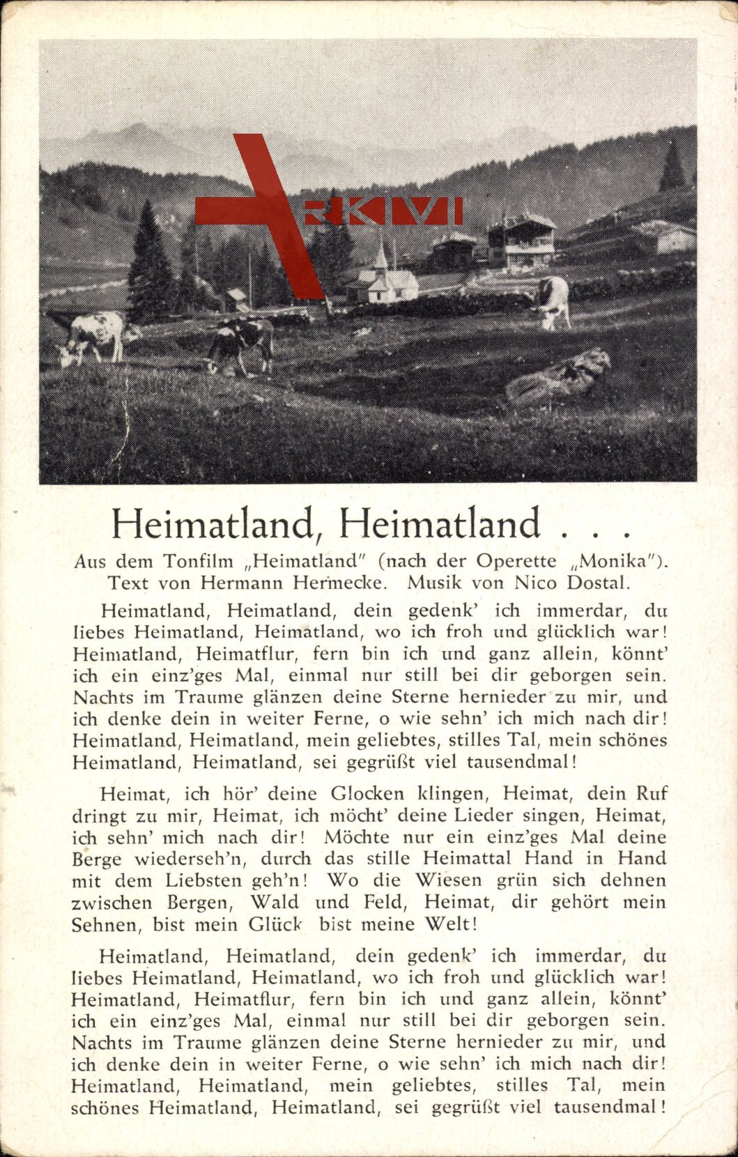 Lied Heimatland, Heimatland, Operette Monika, Hermann Hermecke