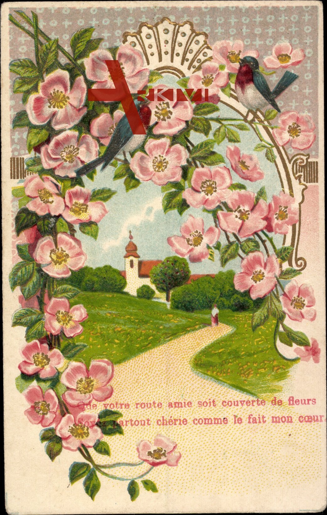 Passepartout Blumen, Rotkehlchen, Frühling, Kirche