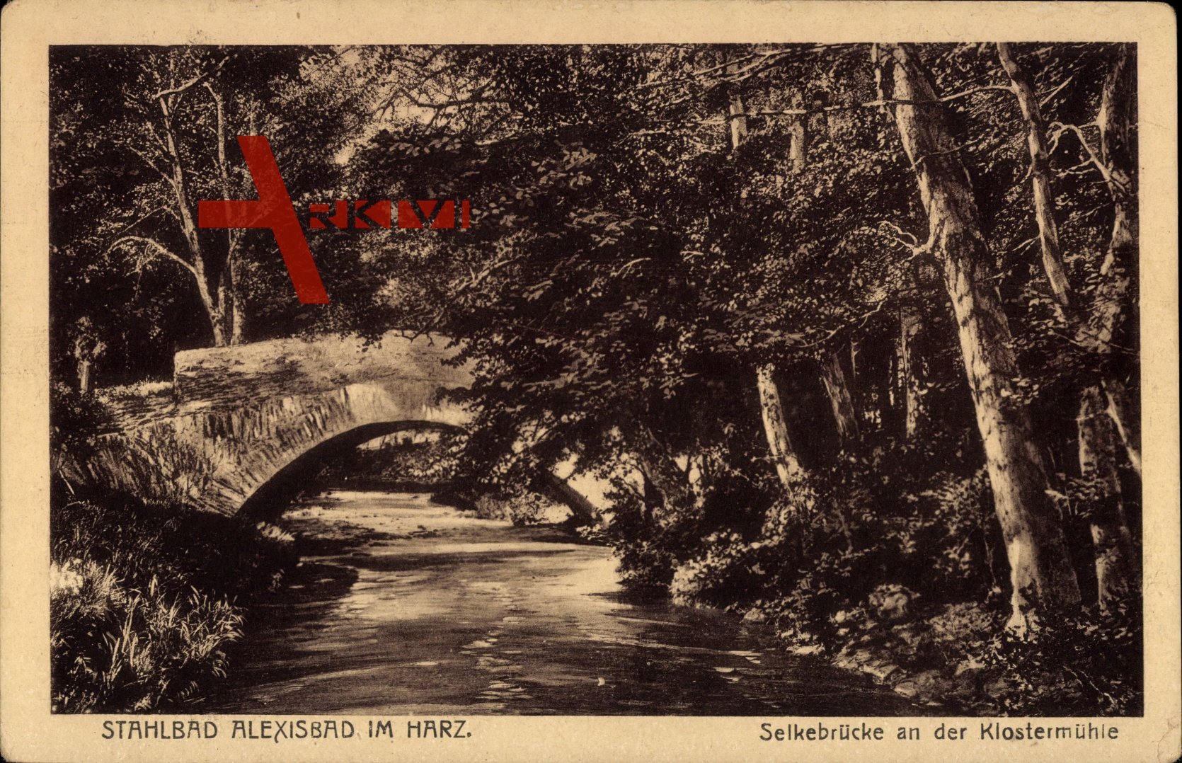Stahlbad Alexisbad im Harz, Selkebrücke an der Klostermühle, Bach