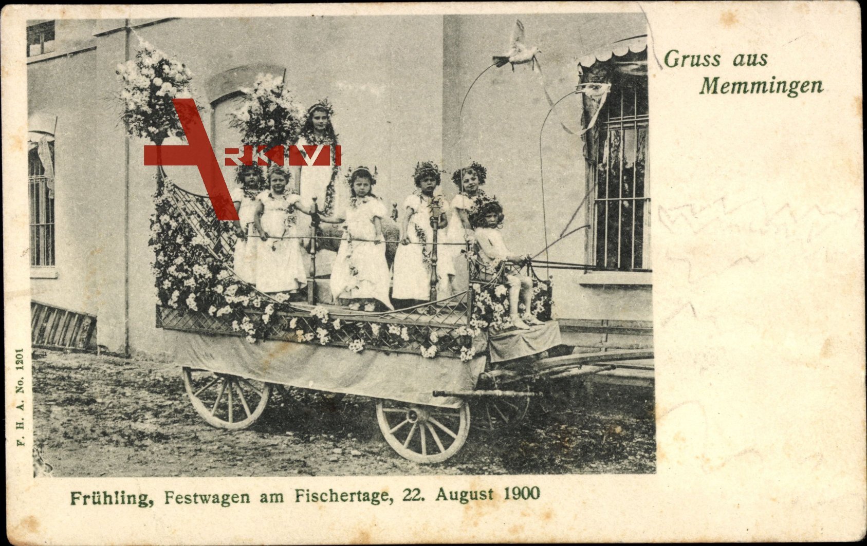Memmingen Schwaben, Frühling, Festwagen am Fischertage, 22. August 1900
