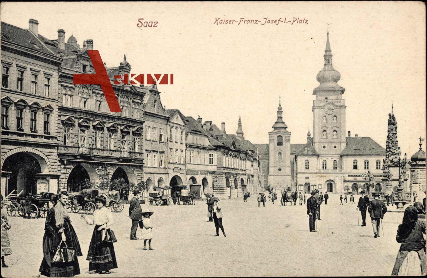 Blick auf den Kaiser Franz Josef I. Platz in Saaz (Žatec) Region Aussig zur Kaiserzeit