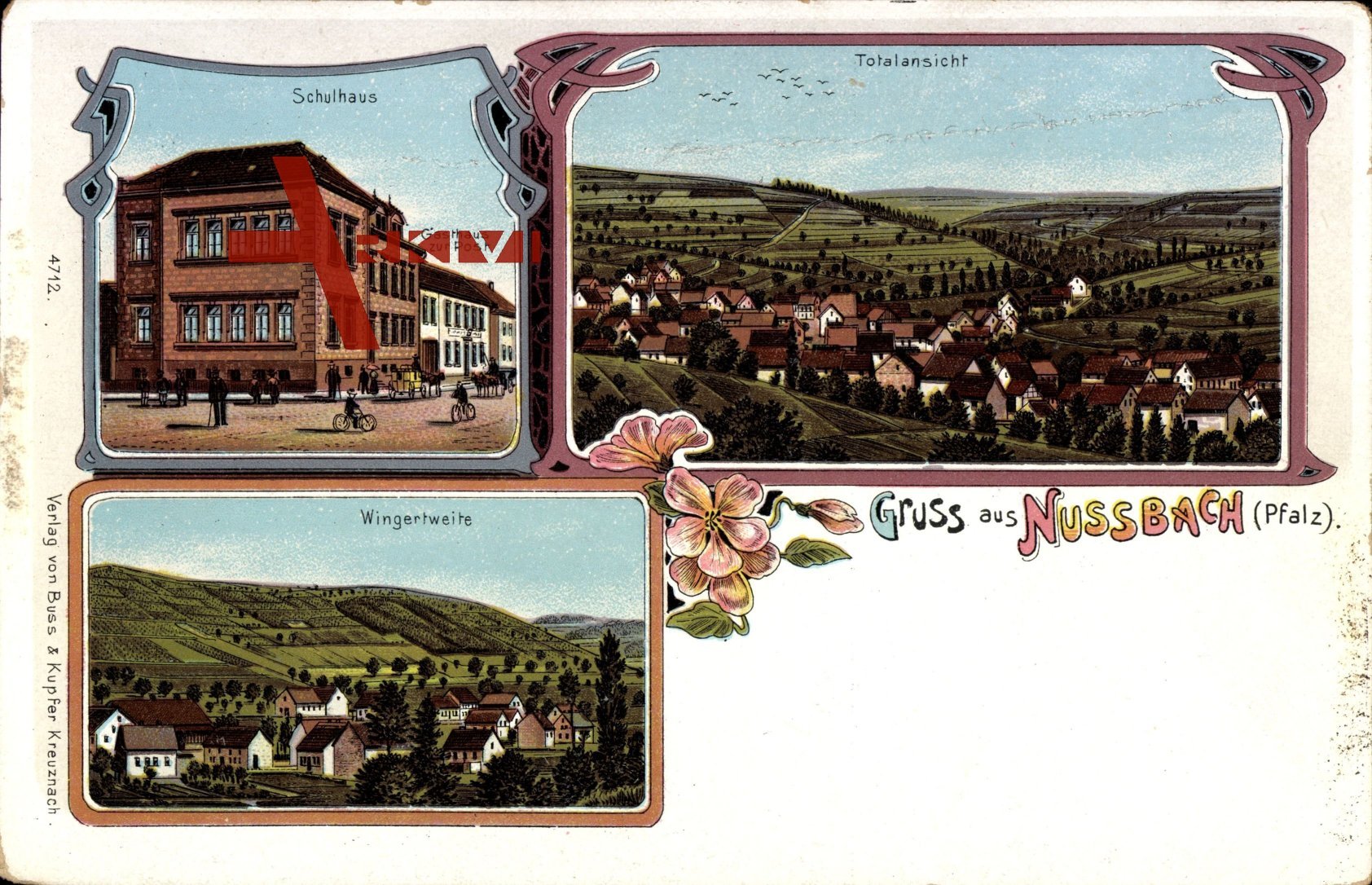 Nussbach Pfalz, Totalansicht, Schulhaus, Wingertweite