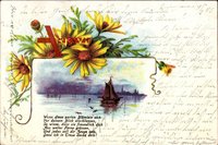 Passepartout Sonnenblumen, Ein Boot auf dem Wasser
