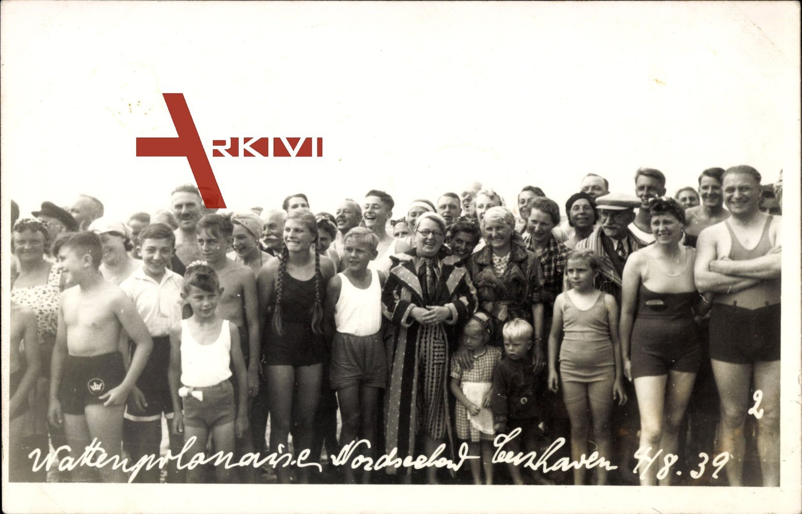 Cuxhaven, Gruppenfoto, Wattenpolonaise im Nordseebad 1939