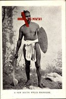 New South Wales Aborigine, Stammesmann mit Sebel und Schild