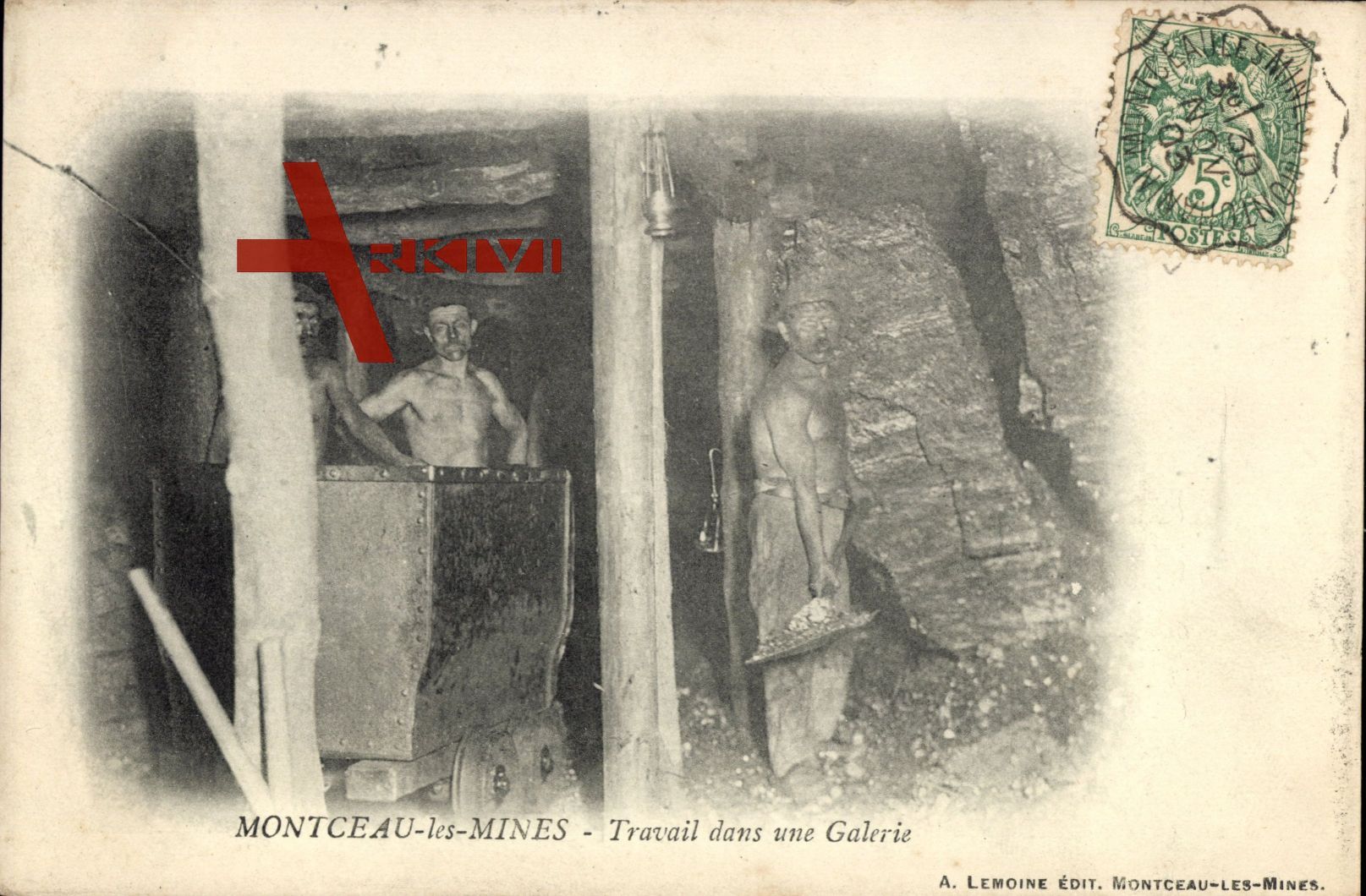 Montceau les Mines Saône et Loire, arbeiten im Stollen - Travail dans uns Galerie um 1903