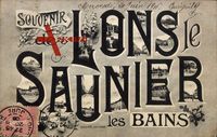 Buchstaben Saunier les Bains Jura, Souvenir, Gebäude der Stadt