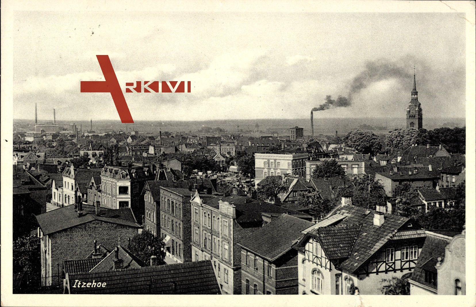 Itzehoe im Kreis Steinburg, Blick über die Dächer der Stadt, Fabriken