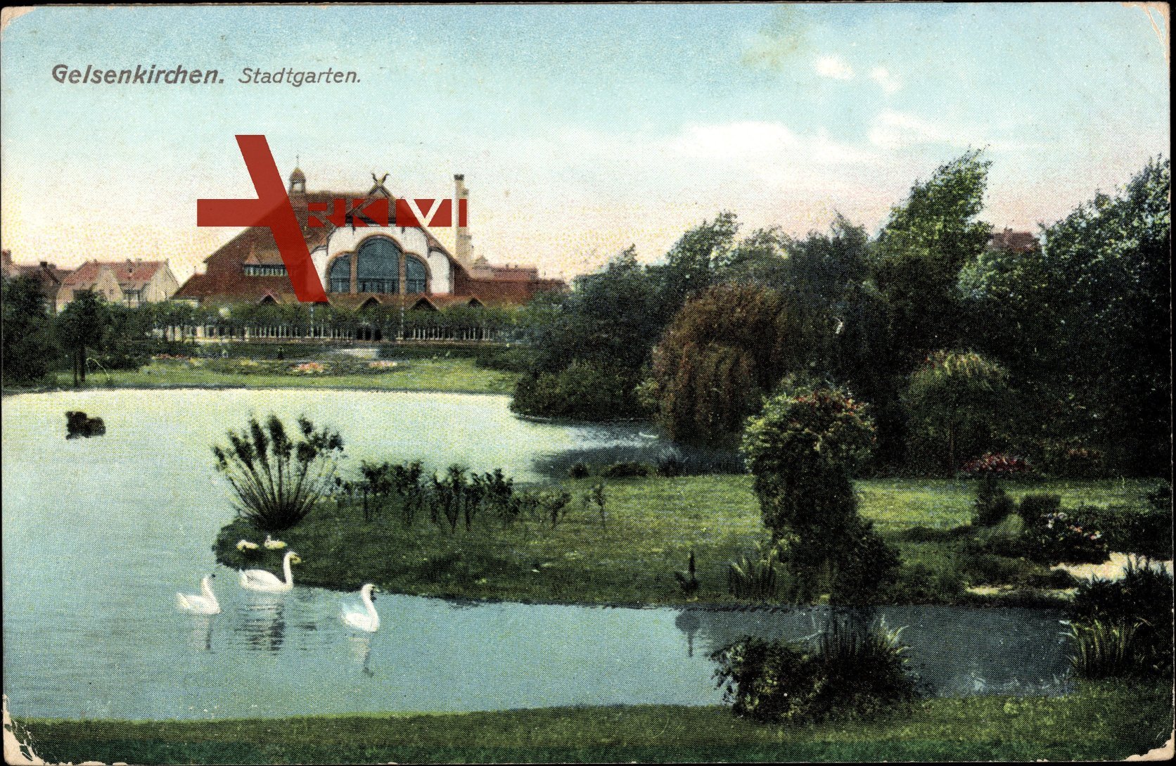 Gelsenkirchen im Ruhrgebiet, Partie im Stadtgarten, Schwäne