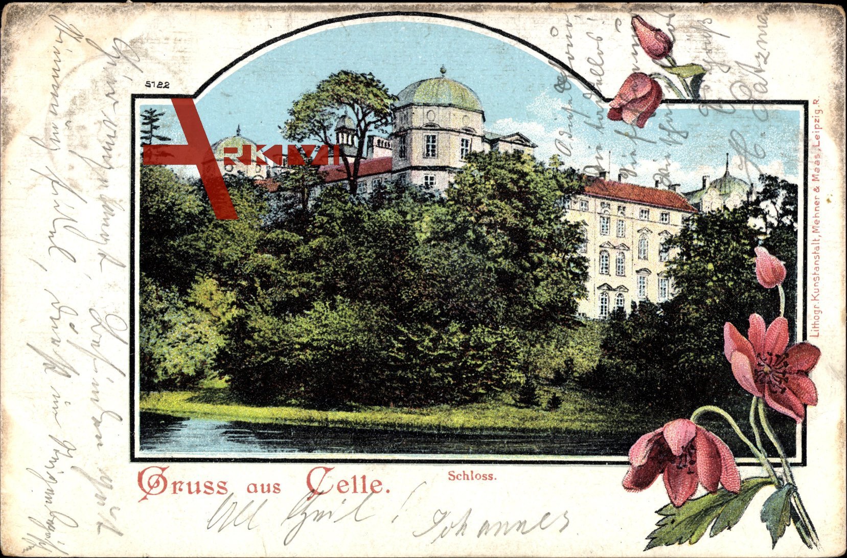 Celle in Niedersachsen, Blick zum Schloss, Wasserseite, Rosen