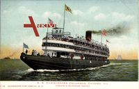 die Königin der Seen, der einzige 'Whaleback' Personen-Dampfer S.S. Christopher Columbus, befährt die Chicago - Milwaukee - Route auf dem Lake Michigan in  Chicago Illinois um 1924