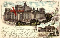 Berlin Tiergarten, Reichstagsgebäude und das Brandenburger Tor, Fontäne