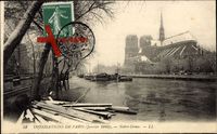 Paris, Inondation, Janvier 1910, Notre Dame, Fluss, Holz im Wasser