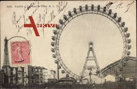 Paris, vue générale de la Grande Roue et de lArc de Triomphe