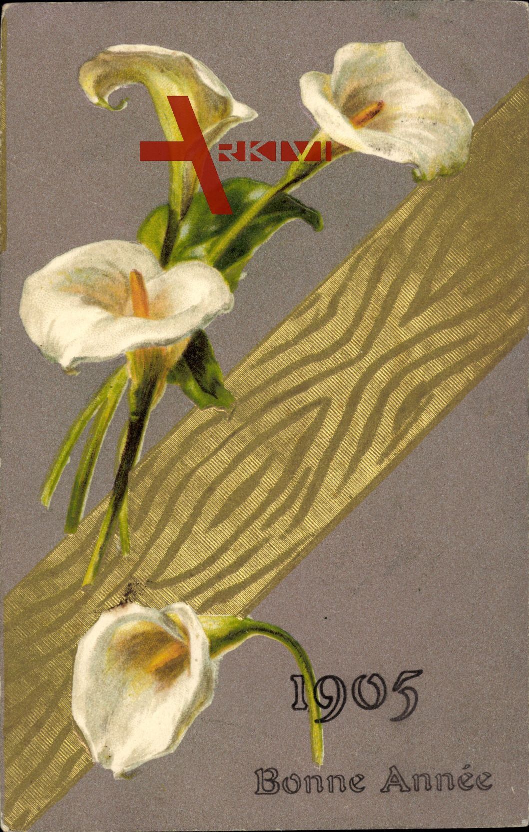 Glückwunsch Neujahr 1905, Weiße Blüten