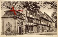 Quedlinburg am Harz, Marktkirchhof, Fachwerkhäuser, Blick v.d. Straße
