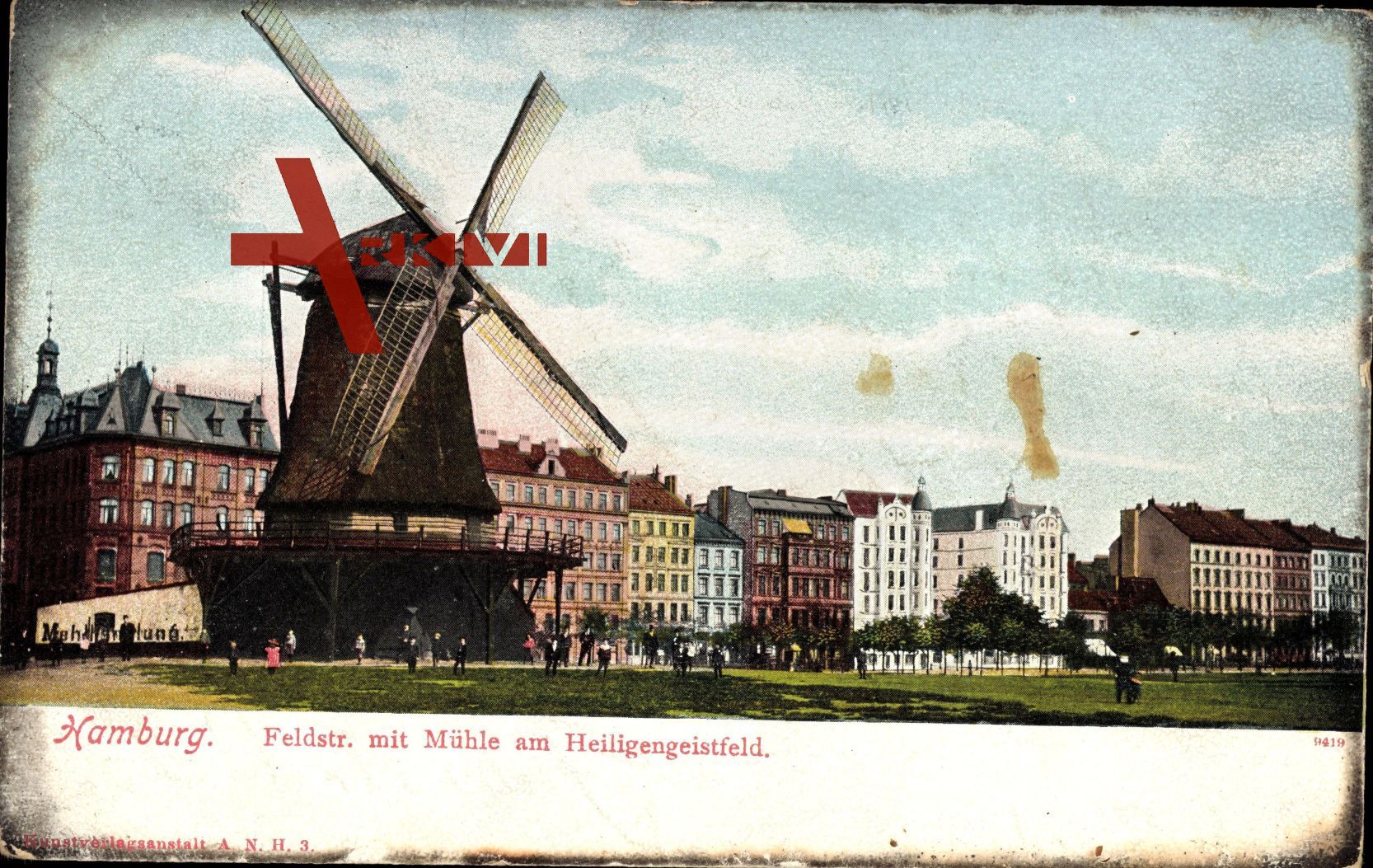 Hamburg, Feldstraße mit Mühle am Heiligengeistfeld, Windmühle