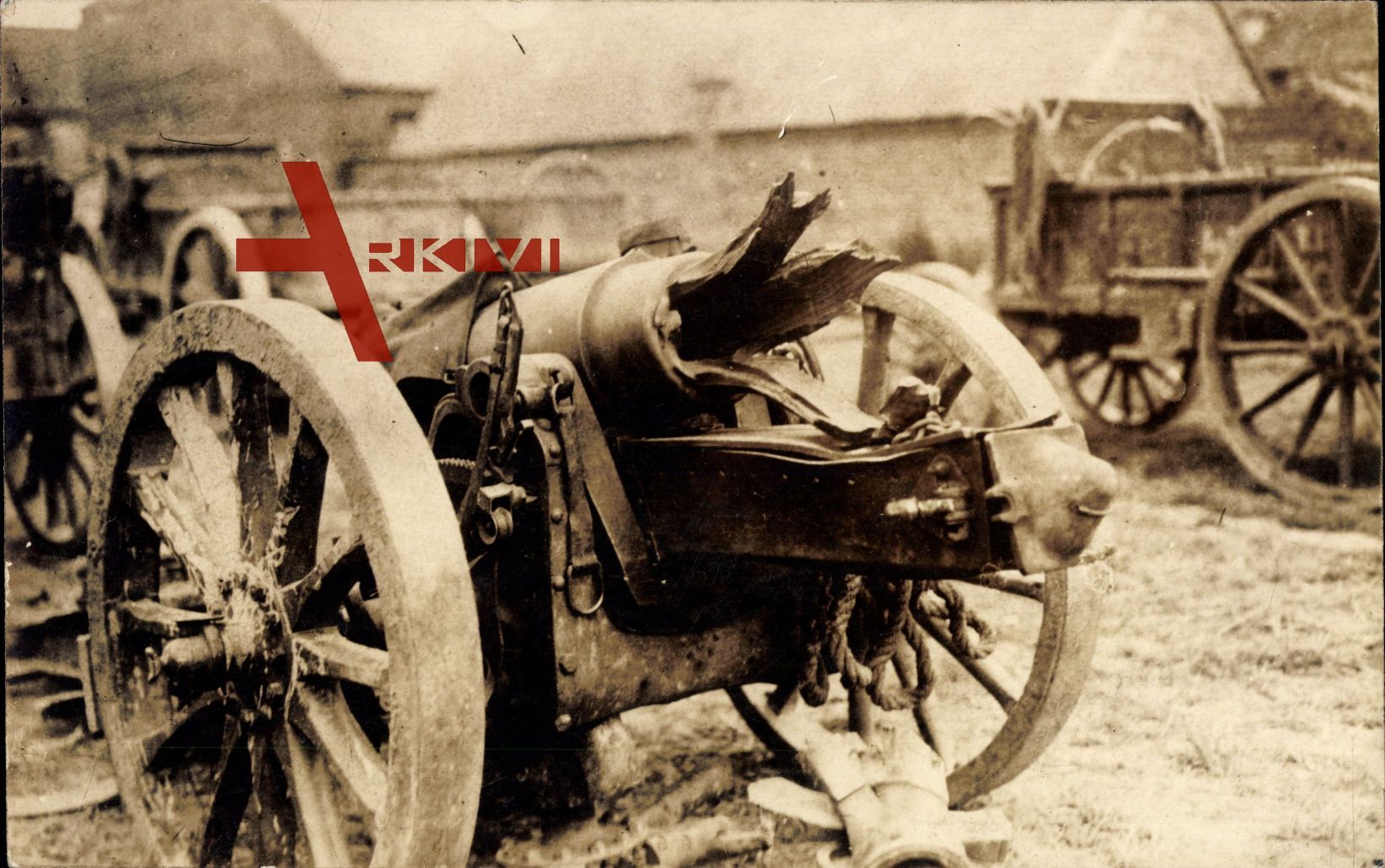 Krieg 1914, Zerstörtes Geschütz, Explodierter Kanonenlauf