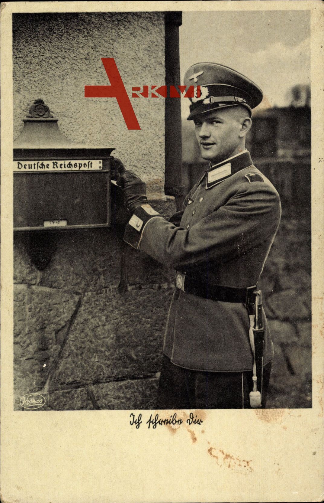 Wehrmachtsoldat am Briefkasten, Deutsche Reichspost, Uniform, Messer