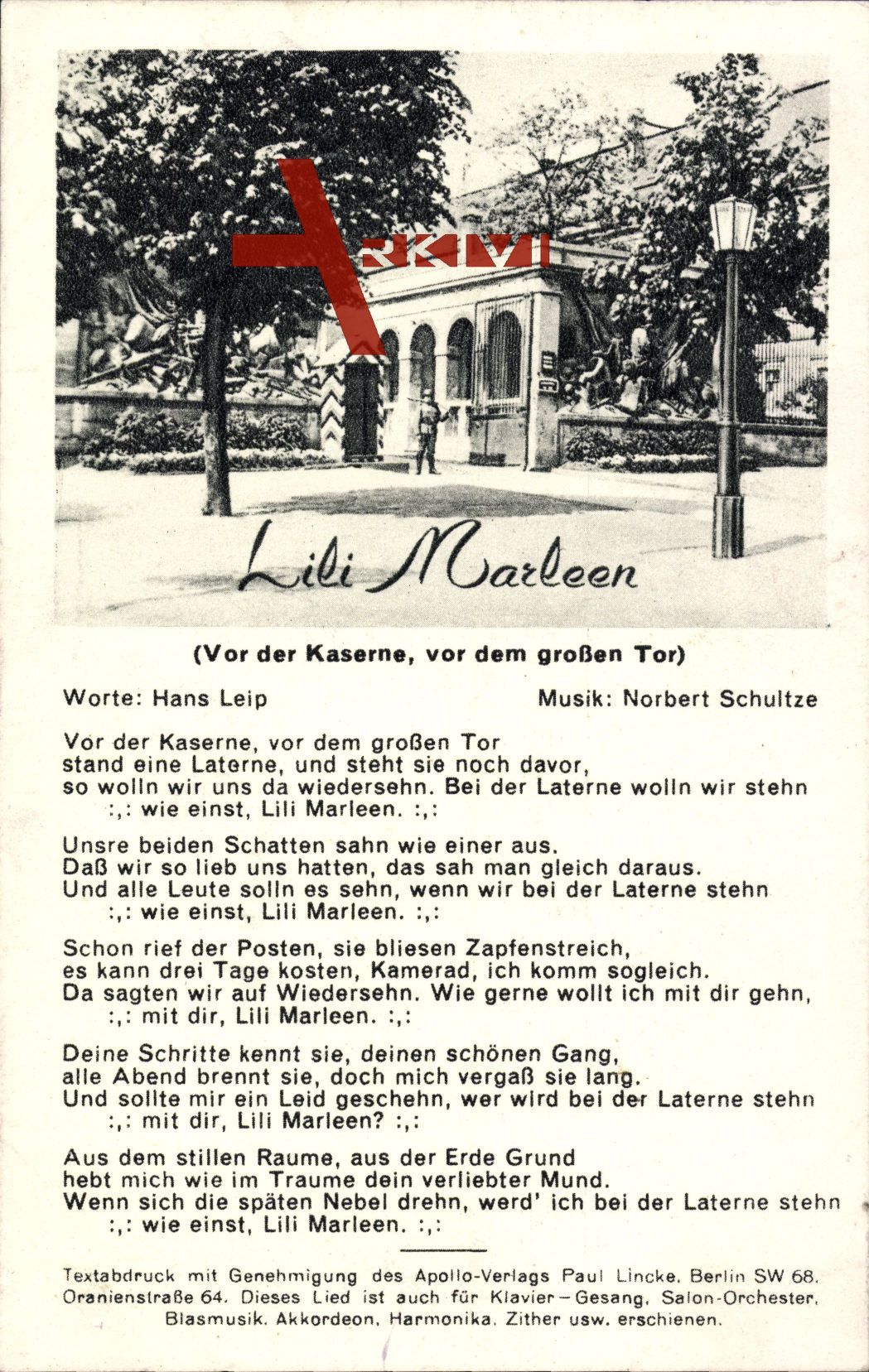 Lied Lili Marleen, Vor der Kaserne, vor dem großen Tor, Hans Leip