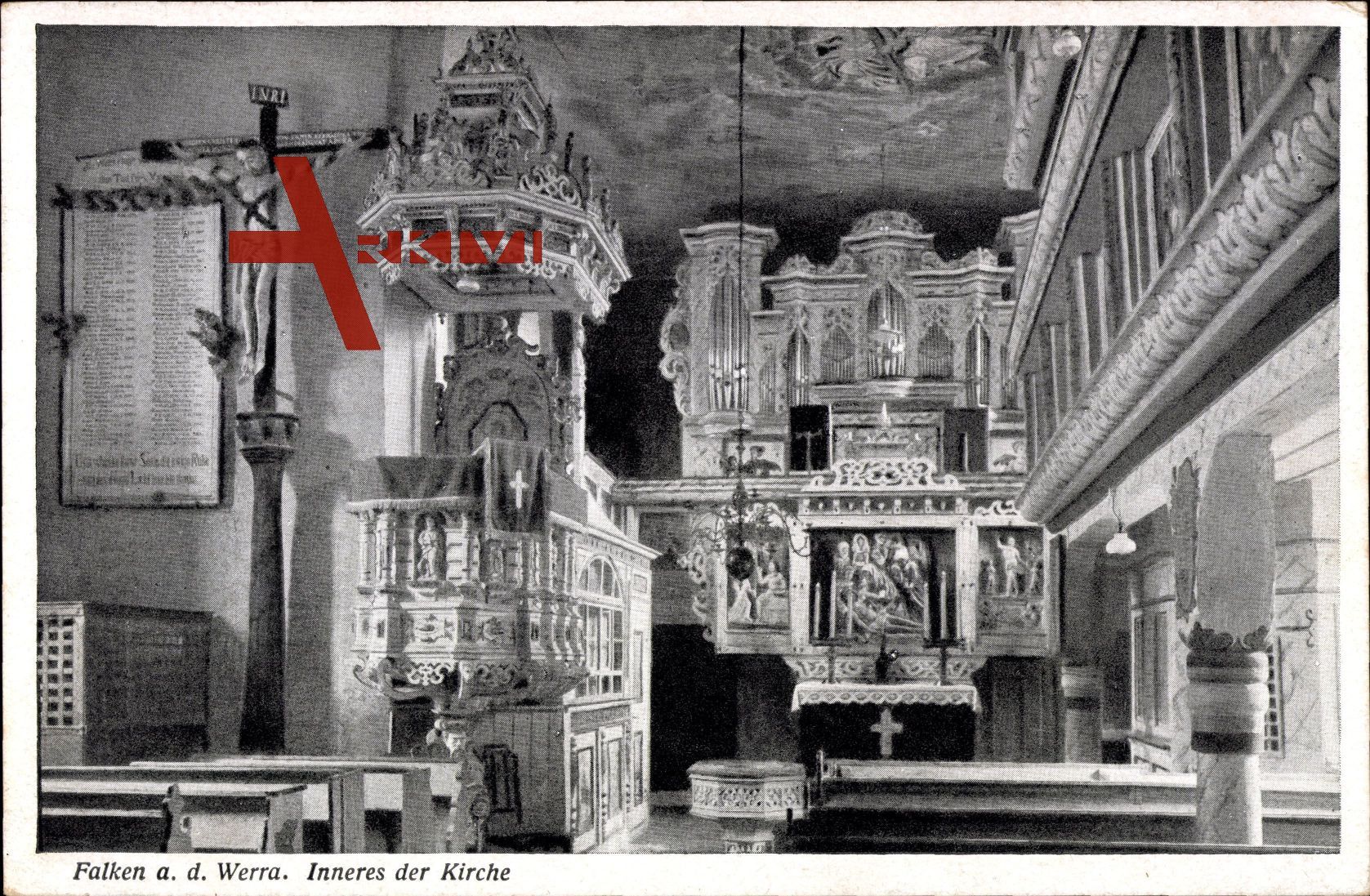 Falken Treffurt a.d. Werra, Innenansicht der Kirche, Kanzel, Orgel