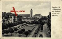 Beuthen Schlesien, Wilhelmsplatz mit Barbarossakirche und ademie