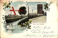 Berlin Neukölln Rixdorf, Wasserturm, Pumpstation, Schwäne