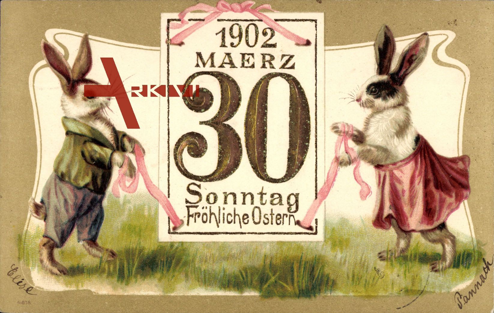 Glückwunsch Ostern, 30. März 1902, Osterhasen