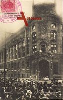 Berliner Straßenkämpfe im Spartakusaufstand 1919, das zerstörte Gebäude des Berliner Tageblatt, Einschusslöcher zieren die Fassade