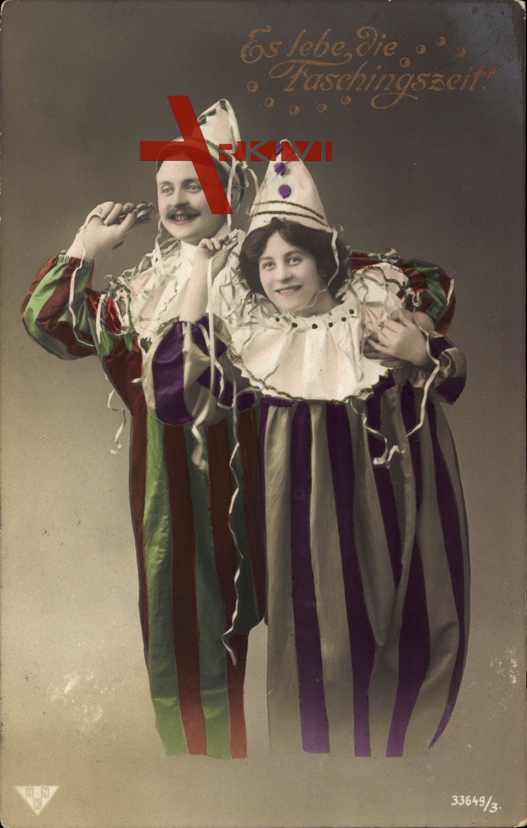 Es lebe die Faschingszeit, Frau und Mann in Clowns Kostümen,