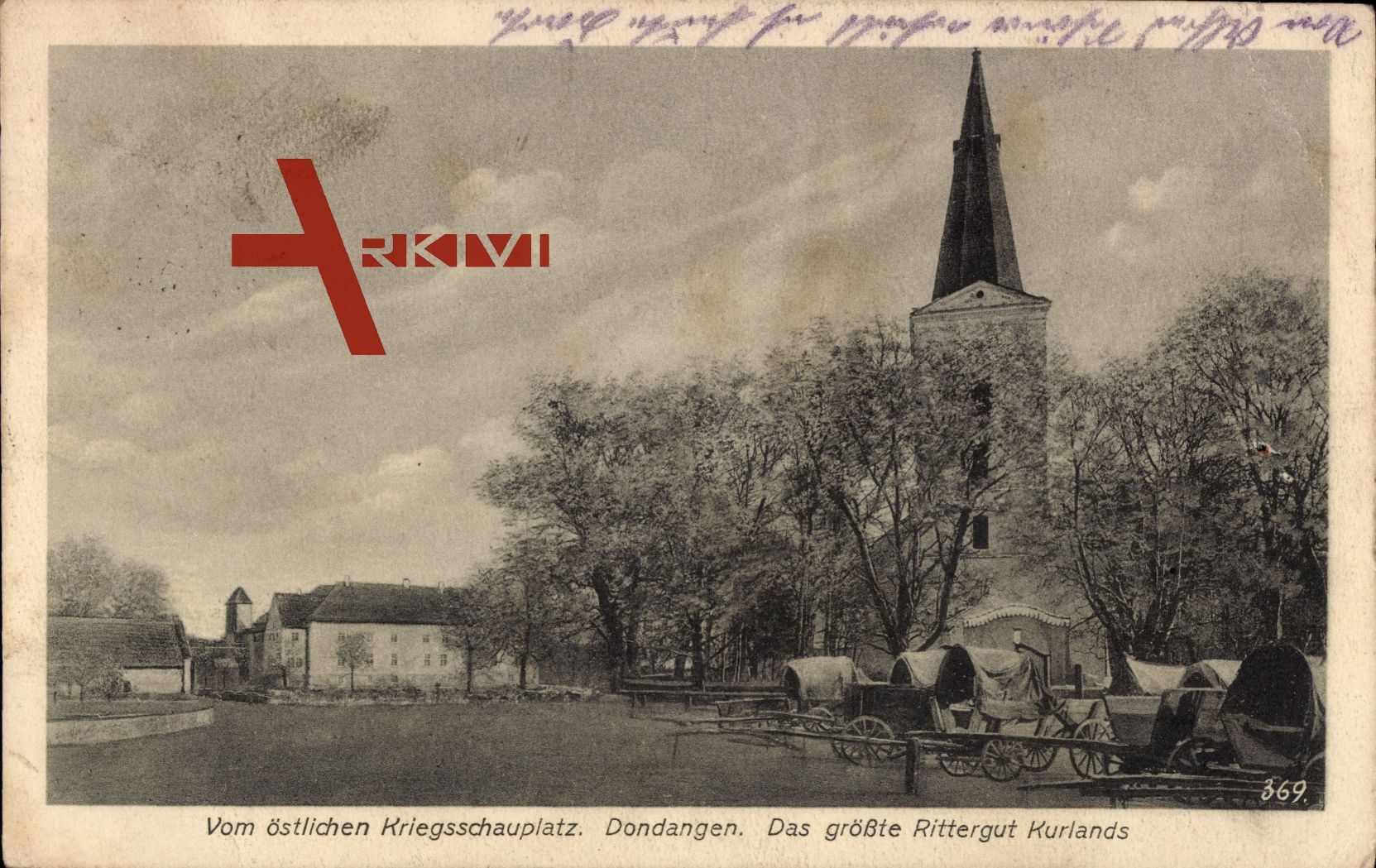 Dondangen Kurland Lettland, Rittergut, Turm, Planwagen