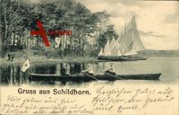Berlin Grunewald Schildhorn, Blick auf ein Gewässer, Ruderboot, Segelboot