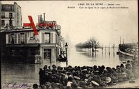Paris, Crue de la Seine, Janvier 1910, Coin du Quai de la rapée, Boulevard