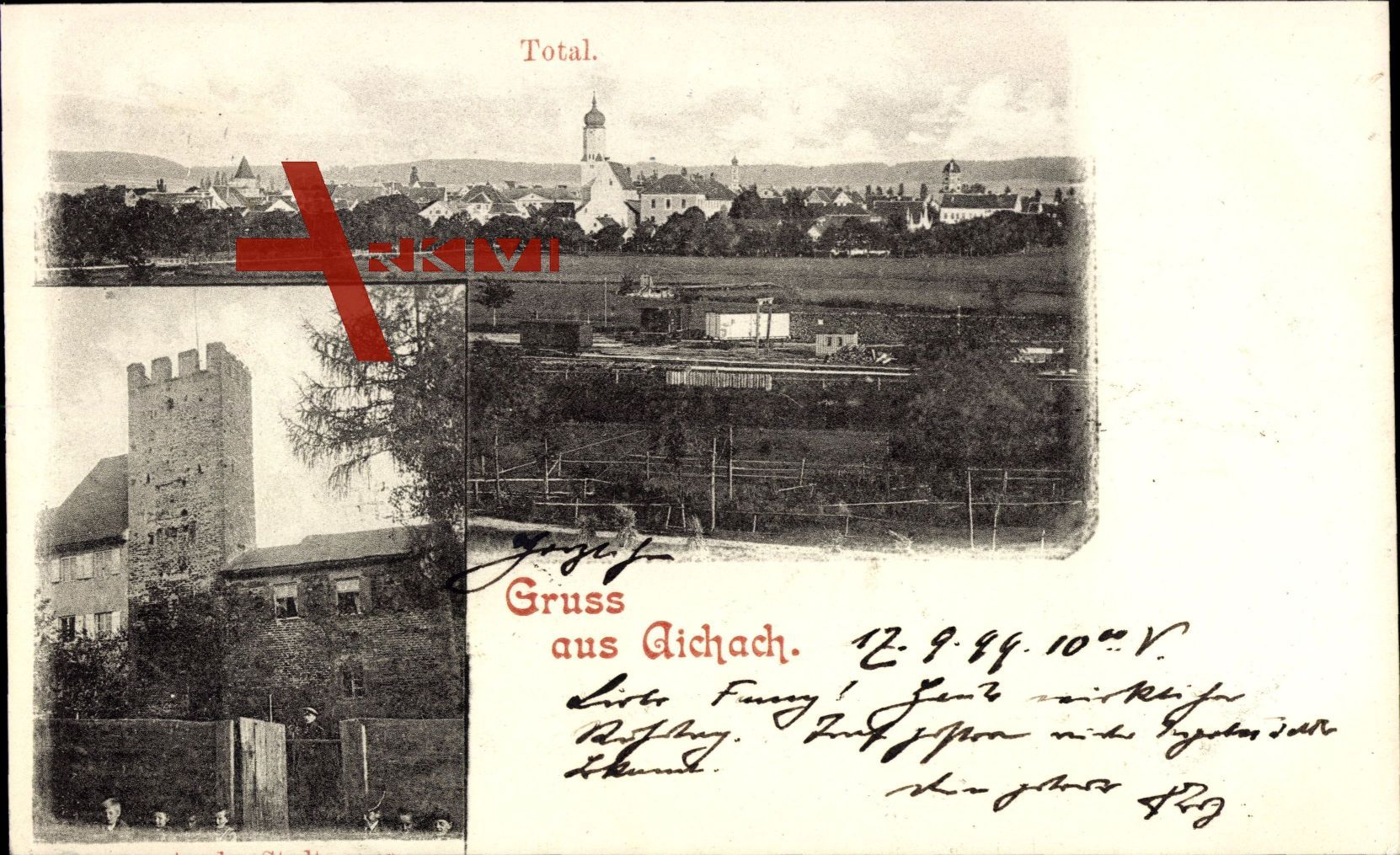 Aichach in Schwaben, Totalansicht der Ortschaft mit Turm