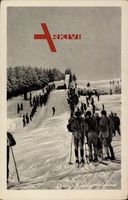 Sayda Erzgebirge, Blick auf die Jahn Schanze, Wintersport, Skifahrer