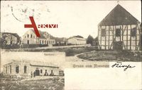 Wielkopolska Reg. Posen bei Trzemeszno (Tremessen), Gasthaus im Ort, Fachwerkbau, Straßenzug