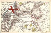 Landkarten Metz Moselle, Schlachtfeld des 14. Aug. 1870, Montoy, Colombey