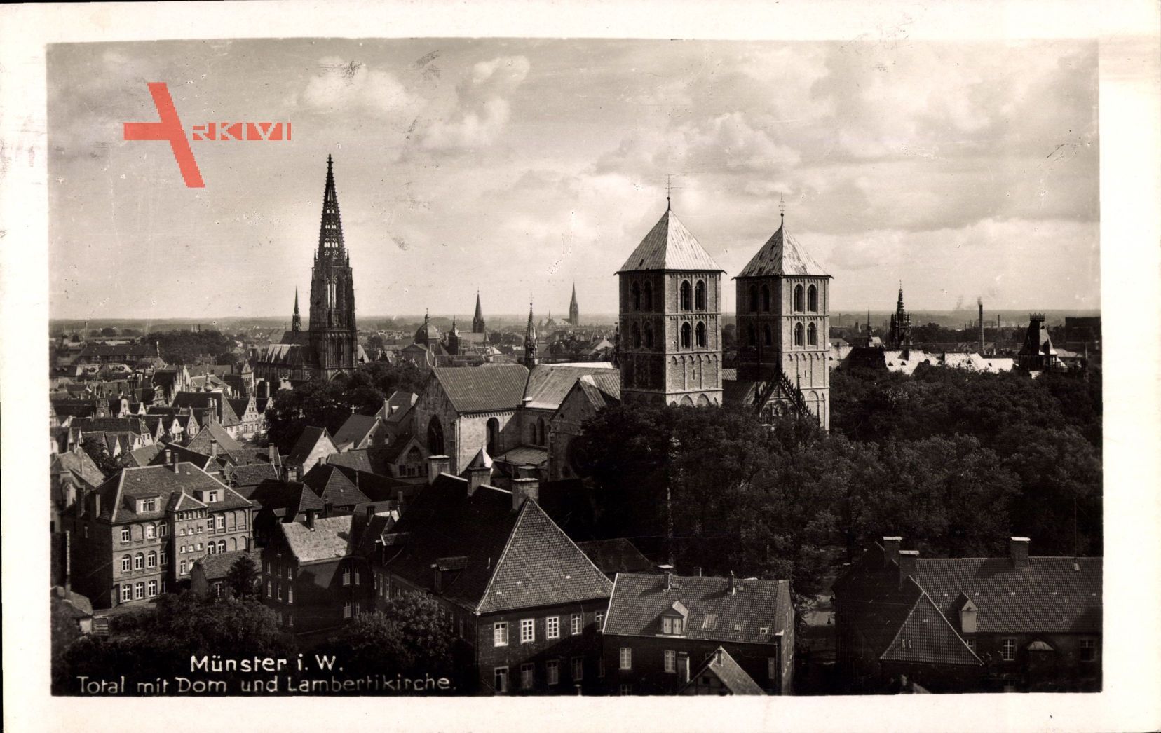 Münster in Westfalen, Totalansicht mit Dom und Lambertikirche