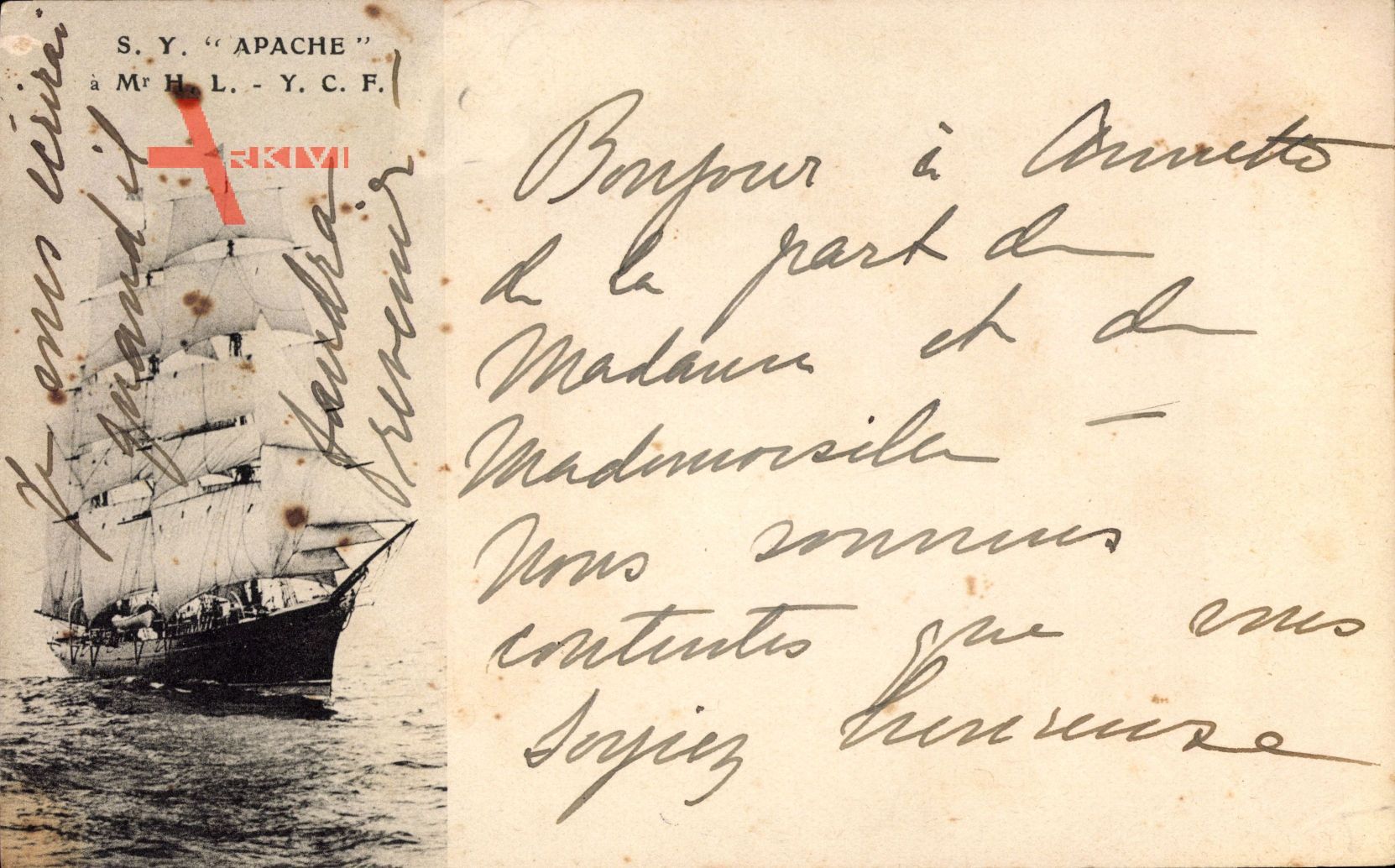 Segelschiff S. Y. Apache auf dem Meer, Trois Mâts