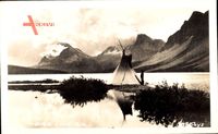 Lone Indian, Einsamer Indianer am Seeufer, Tipi, Gebirge