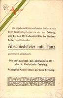 Studentika Freising in Oberbayern, Abschiedsfeier mit Tanz,K. Realschule,1911
