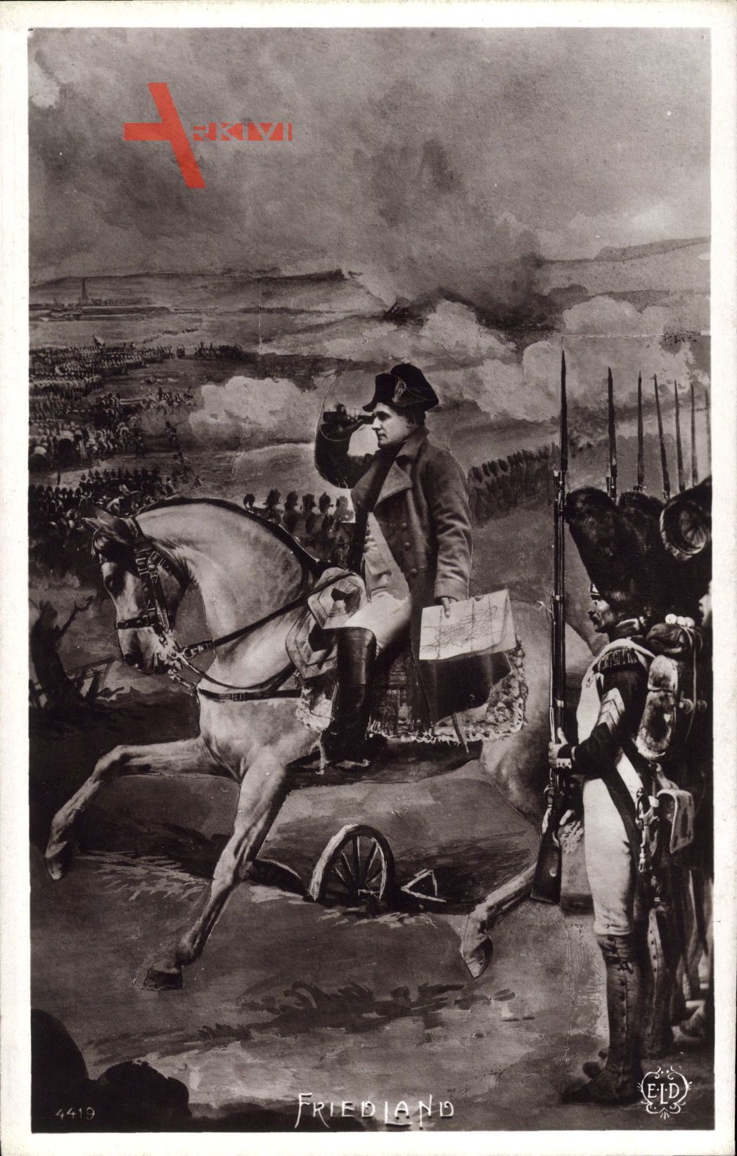 Friedland, Napoleon Bonaparte auf seinem Pferd, Schlacht