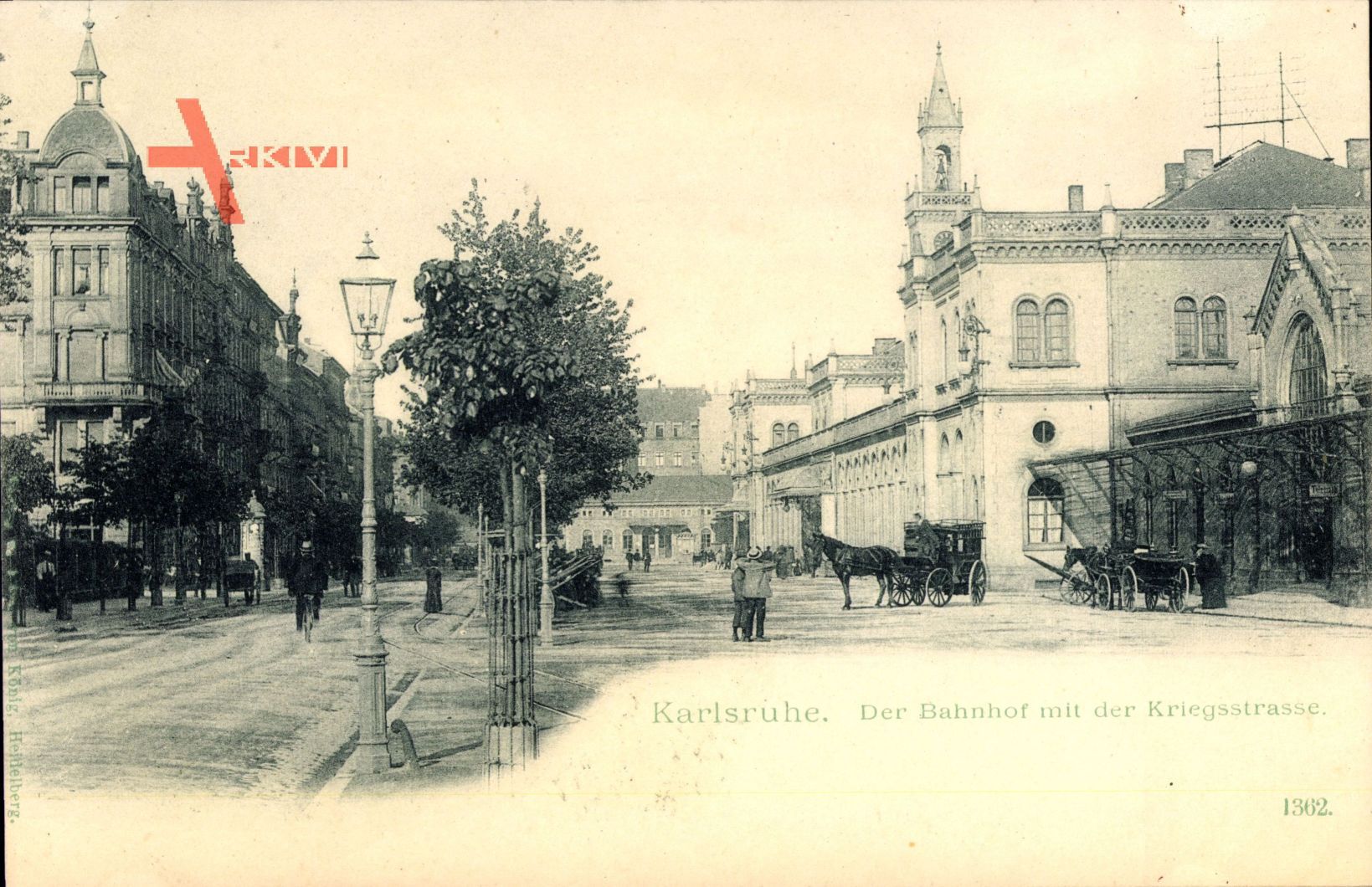 Karlsruhe in Baden Württemberg , Bahnhof mit der Kriegstraße, Pferdekutsche
