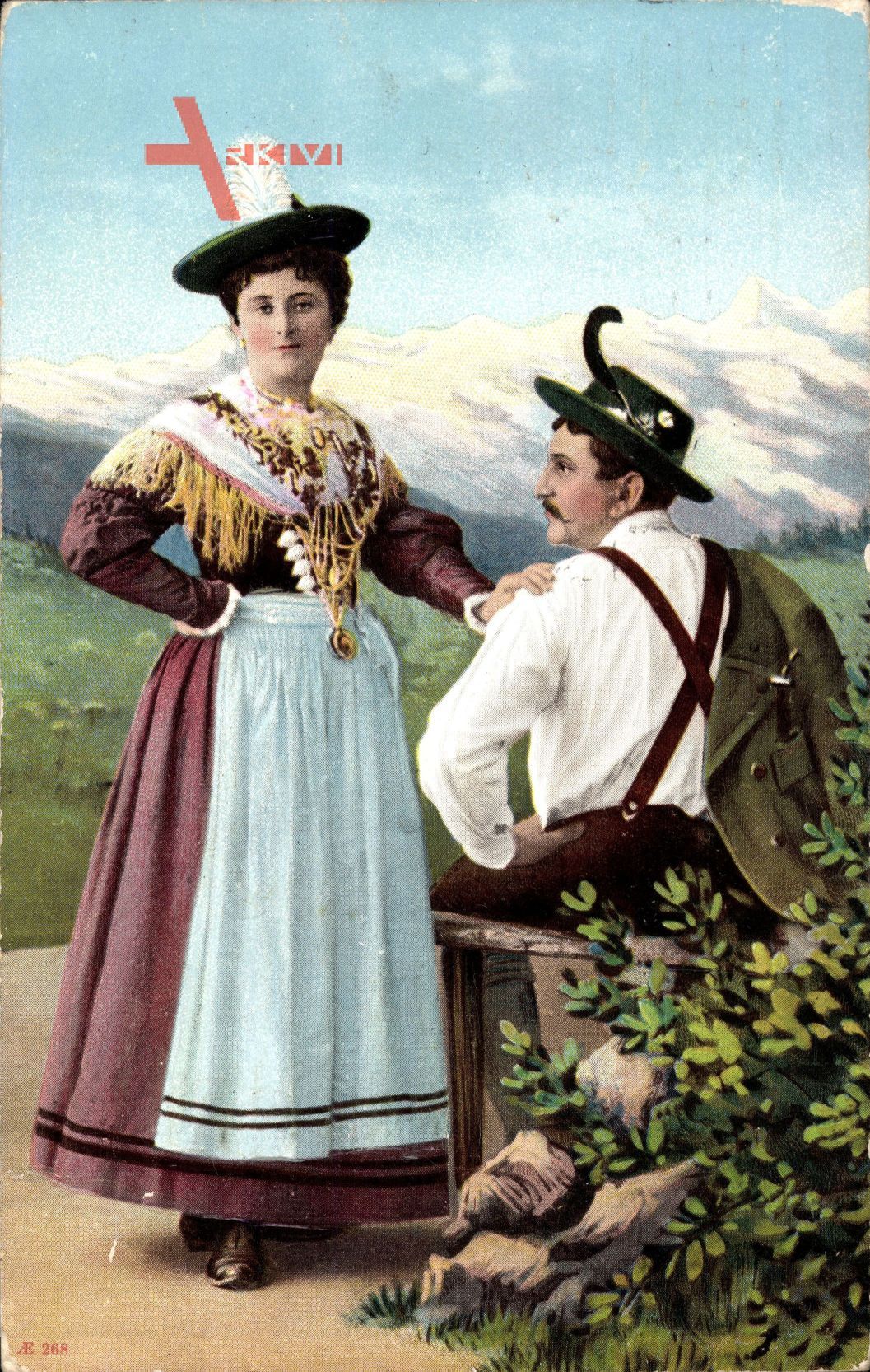 Paar in bayrischen Trachten, Lederhosen, Dirndl
