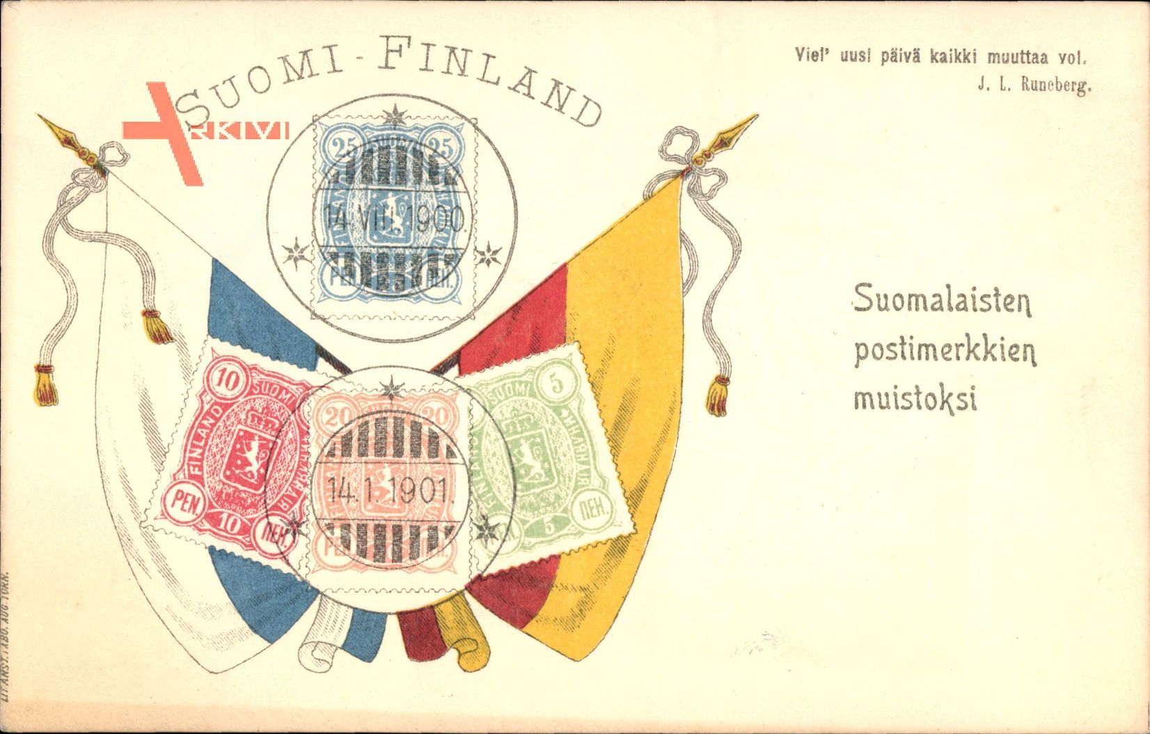 Ganzsachen Briefmarken Suomi Finland, Suomalaisten, Fahnen, 1900