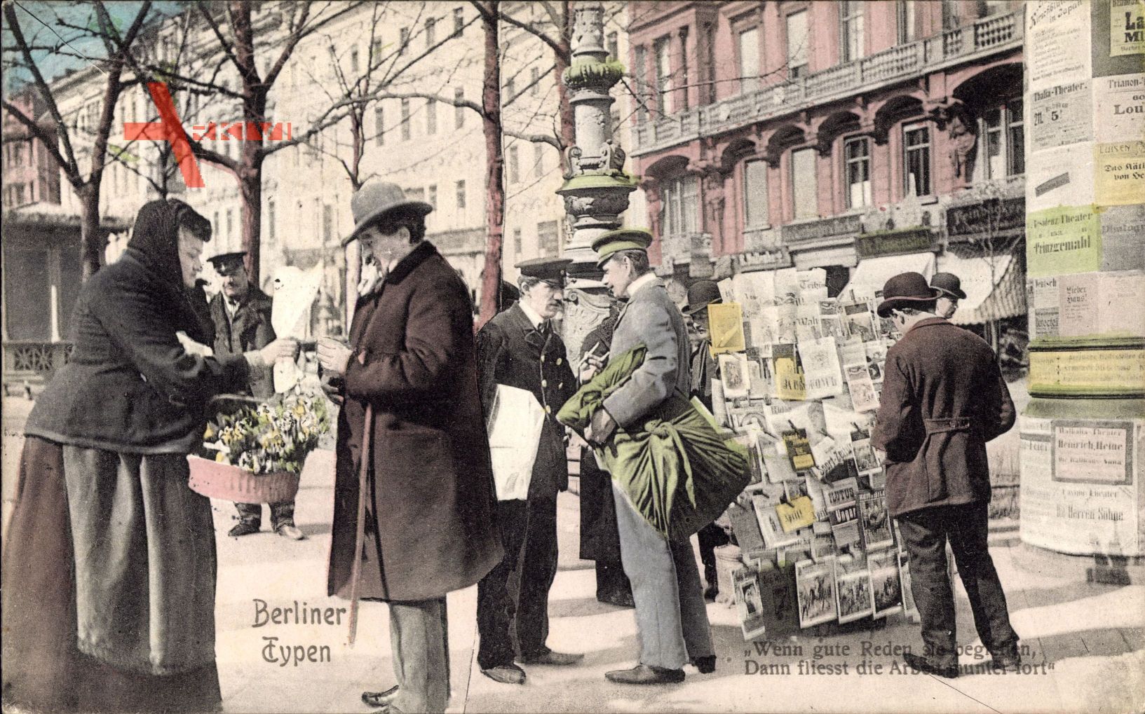 Berliner Typen, Zeitungsverkäufer, Blumenverkäuferin