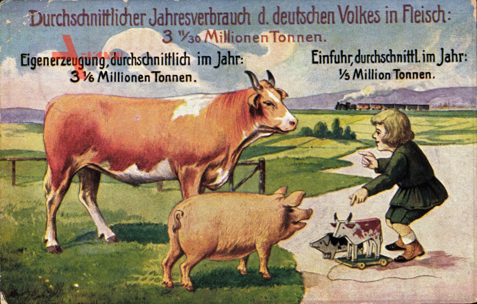 Durchschnittlicher Jahresverbrauch in Fleisch, Deutschland, In Tonnen