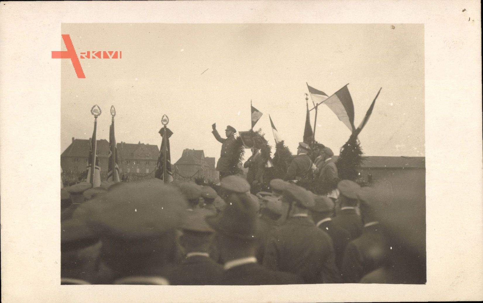Aschersleben, Frontsoldatenzug Mai 1925, Fahnen, Versammlung