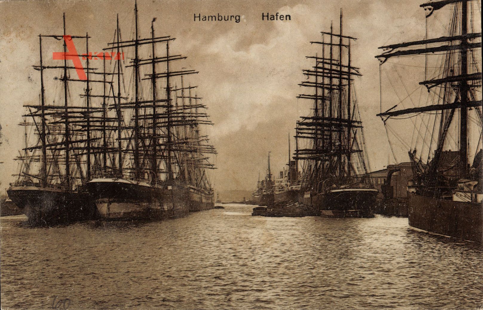 Hamburg, Partie im Hafen, Segelschiffe, Dampfschiffe
