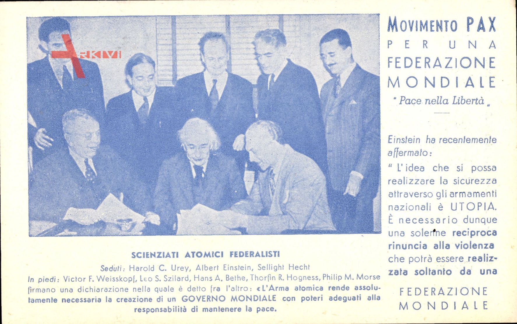 Scienziati Atomici Federalisti, Urey, Albert Einstein, Sellight Hecht, PAX